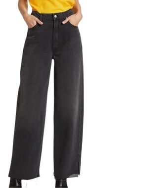 MOTHER Womens jeans wide leg Black 26 fun dip puddle slice fray in mouthwatering